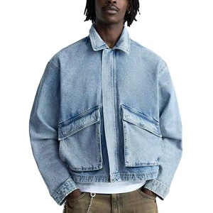 OEM Custom Mens Jean Denim Jacket Faded Effect Denim Cotton Coat Oversized Vintage Washed Denim Jacket
