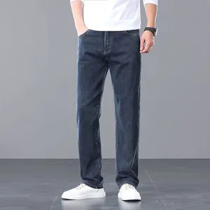 High-End Men's Relaxed-Fit Straight-Leg Blue Jeans: 2026 New Arrival, Washed Stretch Casual Trousers