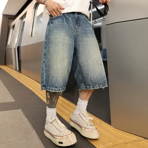 New Style Of Retro Loose Clean Fit Capri Pants Men's High Street Denim Summer Hip Hop Mid Rise Men Denim Shorts Straight Shorts