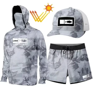 Custom Camo Fishing Apparel Set 3pc Upf 50+ UV Protection Quick Drying Fishing Hoodie With Face Mask Long Sleeve Fishing Shirt