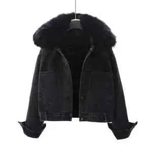 Oem Women's Denim Jacket Casual Outwear Fall Winter Breathable Quick Dry Cotton Oversized Zipper Closure Coat for Ladies