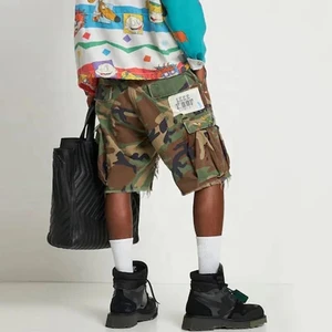 HC Custom Elastic Waist Custom Logo Distressed Camouflage Denim Shorts ODM
