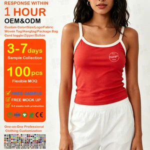 Wholesale Women's Color-blocked Patchwork Vest Red Slim Fit Sporty Tank Top Ribbed Tank Top Cotton Ripped Tank Top Women