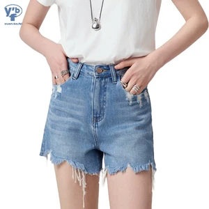 YUANBOFEI Custom High Quality Jeans Tight Denim Shorts Vintage Washed Raw Hem Sexy Style Women's Short Pants for Streetwear