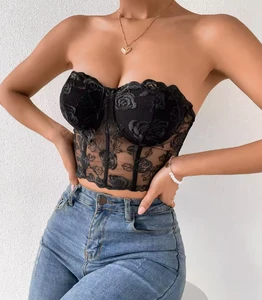 Wholesale Popular Splicing Color Collision Fishbone Chest Women's Corset Top Cotton Vest with Fishbone Design for Ladies