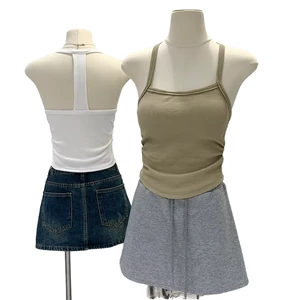 Summer Knitted Breathable Solid Front Women's Casual White Sleeveless Cotton Jersey Ribbed Regular Tank Top Fitness Daily Wear