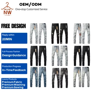 Top Quality Ksbstyle Men's Casual Slim Fit Jeans Ripped American High Street Mid Waist Medium Skinny Jeans for Men
