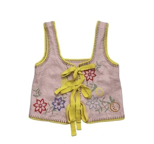 2025 Vintage Style Linen Camisole Vest Women Customized Plus Size High Quality Outerwear Belt OEM/ODM Customizable Button
