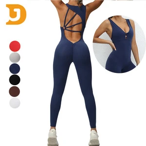 2023 Custom Logo Women Jumpsuit Sport Training Wear Gym Fitness Sets Workout Clothing Playsuit One Piece Workout Yoga Jumpsuit