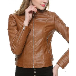 Custom Finished Fashion Genuine Leather Denim Women Plaid Stylish Slim Fit Motorcycle Jacket Breathable Waterproof Windproof