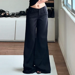 Low Rise Wide Leg Pants Women Solid Color Street Style Loose Fit Woven Trousers Casual Chic Long Pants