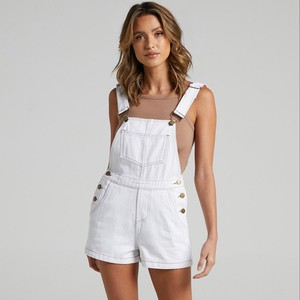 Women Denim Jeans Jumpsuits Sports Double-shoulder Straps Worn White Casual commuter Denim Onesie Casual