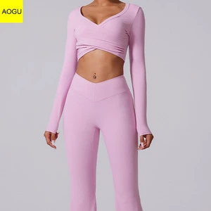 Custom V Neck Breathable Lightweight Plus Size Women's Gym Yoga Fitness Tops with High Stretch Elastic