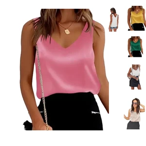 Women's Halter Neck Summer Satin Vest Tops Casual Loose Fit XS Size Ladies' Printed Shirt Sexy Tank Style Plus Size Short