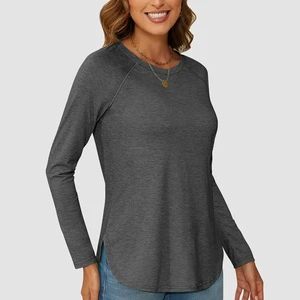 280Gsm Summer Plus Size Solid Casual Long Sleeve Women's T-Shirt O-Neck Slim Fit Polyester/Cotton Double Layer Quick Dry
