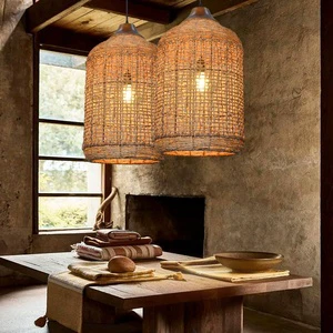 Bamboo Pendant Light Natural Rattan Wicker Handwoven Chandelier Ceiling Lamp for Indoor Restaurant Hotel