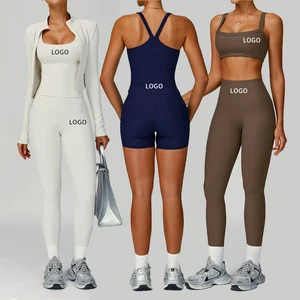 Custom Quick Dry Sports Bra Top With Zipper Jacket Yoga Pants Shorts 5 Piece Fitness Women'S Gym Wear Workout Sets