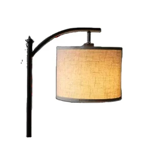 Modern Sleek Black Polished Floor Lamp with Off-White Fabric Shade Standing Design for Bedroom Use Neon Bulbs