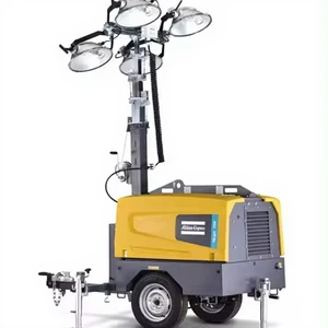 Atlas Copco Mobile Light Tower With 4 LED Floodlights Hydraulic Lift for Construction Site and Industrial Lighting Solution