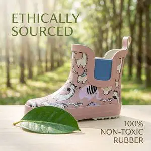 Custom Color Pattern Available Kids Slip On Rubber Rain Boots Single Back Pull Tab Outsole Waterproof Toddler Ankle Wellies