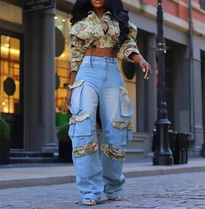 RT022-spring 2025 Womens Clothing Denim Jean Set for Women Leather Jacket and Pants 2 Piece Set Women