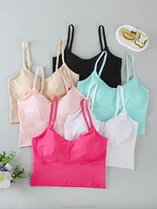 016-2# New Style Beautiful Back Ice Silk Camisole with Chest Pads Mid-Length Outer Wear Vest for Women
