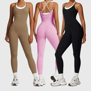 Best Quality Women's Sports Bodysuits Jumpsuits Set-Active Workout Clothing Seamless Four-Way Stretch Sleeveless for Running