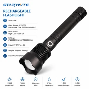 STARYNITE Hot Sales 2000 Lumens XHP70 Zoomable Rechargeable Led Flashlight Powered By 2x26650 Or 2x18650 Batteries