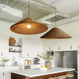 Artisan Handwoven Bamboo Rattan Pendant Lamp Vintage Natural Fiber E27 40cm Ceiling Light for Tea Room Dining Space Decor