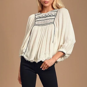 Latest Designer Blouses White Cotton Embroidery Blouses Elegant Ladies Casual Tops Blouses 2020