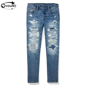 Wholesale Custom Low Rise Black Skinny Slim Fit Bootcut Black Bell Bottom Distressed Vintage Wax Flared Pant Denim Jeans for Men