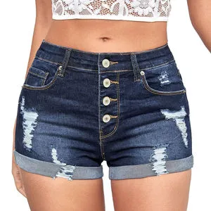 Custom Women Denim Shorts High Waisted Ladies Summer Jeans Ripped Half Pant Casual Streetwear Button Stripped Wholesale Best