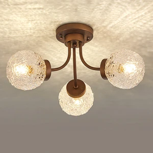 Vintage 3-Light Chandelier - Dia 56cm French Ceiling Lamp with Ripple Glass Shades for Living Room & Bedroom