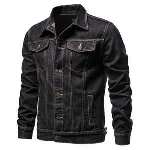 Wholesale 100% Cotton Male Blank Jeans Jacket Suppliers Plain Washed Vintage Black Custom Mens Denim Jacket Windproof