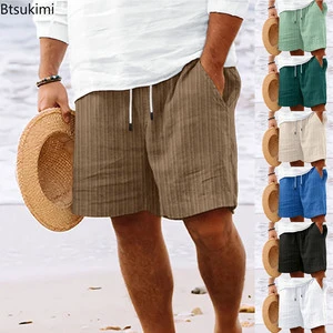 Men's Summer Beach Shorts Striped Drawstring Waist Casual Vacation Shorts Loose Breathable Plus Size Swim Trunks with Pockets