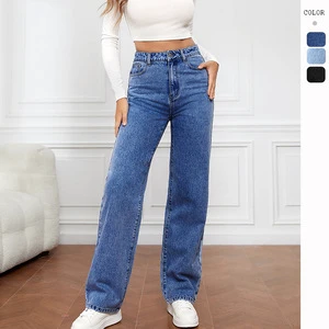 2024 Hot-selling Women Casual Stretch Washed Denim Fashionable Straight Pants Jeans Women's High Waist Jeans Pants