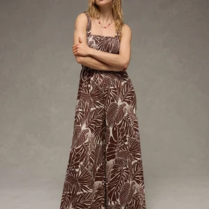 Halter Neck Lightweight 100% Cotton Eco-Friendly Breathable High Waist Full Length Sleeveless Printed Summer Women's Jumpsuit