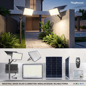 Solar LED Floodlight MK60 3 Lighting Modes PIR Motion Sensor IP65 Aluminum 300W Beam Angle 120 Remote Control 5-Year Light 6500K