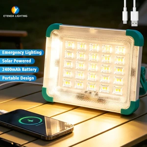 Portable Solar Flood Light Rechargeable LED Security Light with Dual Battery Outdoor Emergency Lighting Lamp