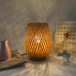 Bamboo Woven Style Night Light Soft Ambient Lamp for Living Room Corner Home Decoration and Indoor Use
