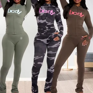 Best Selling Leopard Print Women Casual Zip Hooded Crop Jacket Leggings Stretch Sporty Streetwear Tracksuit 2 Piece Sets Clothes