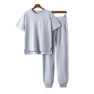 Summer New European American Harlan Short Sleeve Solid Color Two-piece Plus-size Ladies Casual Fashion Suit