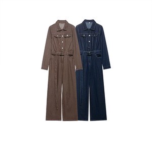 ZATRHMBM Spring and Autumn Women's Clothing 2026 New Fashion Denim Overalls Jumpsuit Retro Lapel Casual Women's Jumpsuit