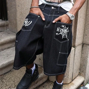 Casual Men's Street Style Printed Denim Shorts Custom Logo Graphic Jean Shorts Men Baggy Jeans Shorts Jorts Men
