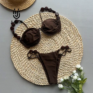 JSN Push up Bikinis 2025 Sexy Women Swimsuit Swimwear Female Bikini Set Solid Biquinis Bathing Suit Swimming Suits