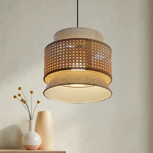 Modern Indoor Decorative Hanging Lamp with Round Pattern Rattan Lampshade Handicraft Factory High Quality for Lamp Cover