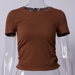 Hot Selling Kinbor Yoga Shirts Short Sleeve Round Seamless Fitness Women's Yoga Crop Top