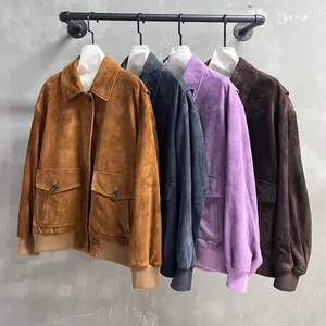 Long Sleeves Natural Leather Coat Motorcycle Bomber Zipper Clothing Spring Autumn Custom Women Genuine Suede Leather Jackets