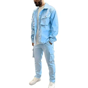 Solid Color Breathable Street Casual Loose Men's Jacket And Overalls Set