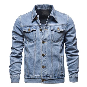 Men Winter New Jeans Jacket Solid Color Casual Breathable Eco-Friendly Stand Collar Single Button for Men